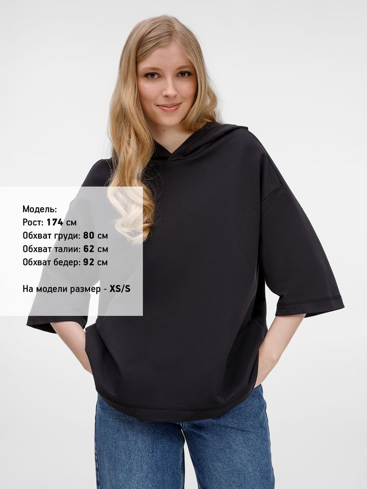Футболка оверсай унисекс с капюшоном Neofit, черная / Миниатюра модельного (1000)