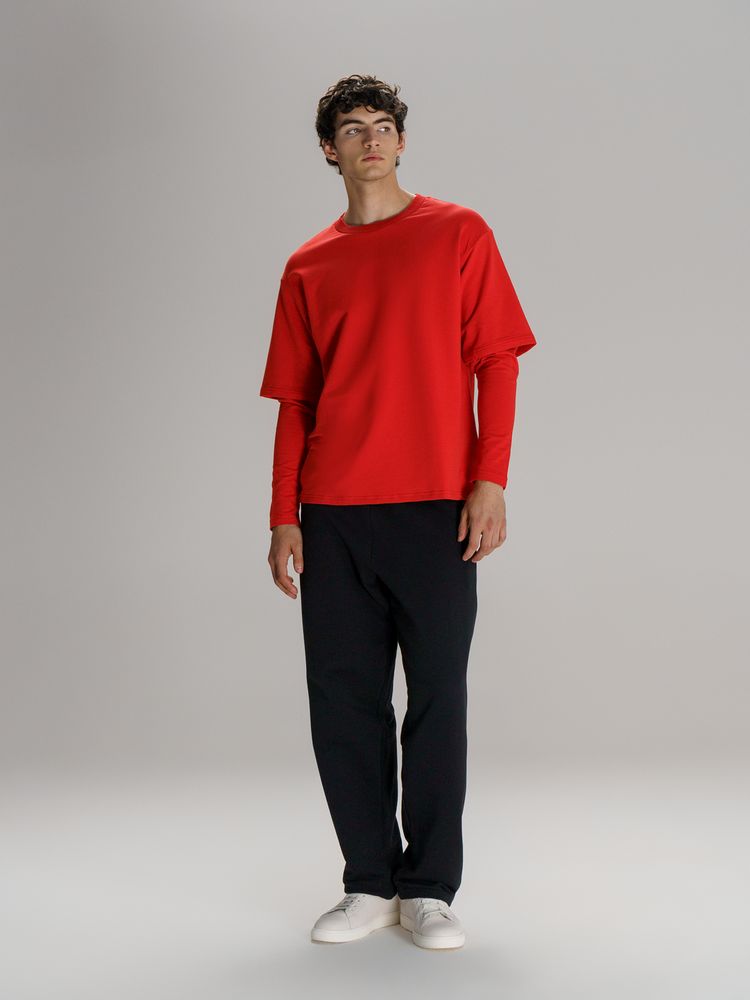 Футболка оверсайз с двойным рукавом Kosmos, красная / Миниатюра модельного (1000)