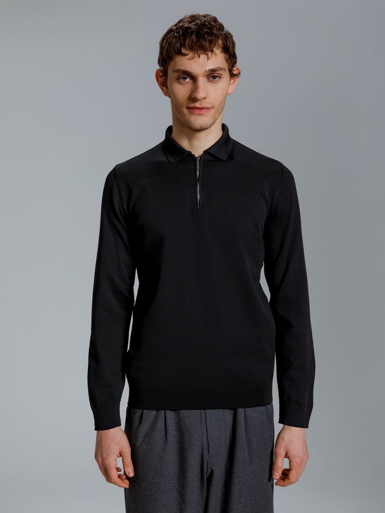 Рубашка поло мужская с длинным рукавом Terrazzo, черная / Миниатюра модельного (1000)