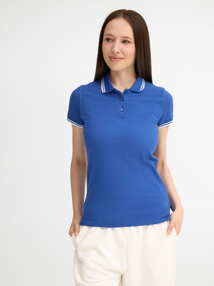 Рубашка поло женская Pasadena Women 200 с контрастной отделкой, ярко-синяя с белым / Миниатюра модельного (1000)