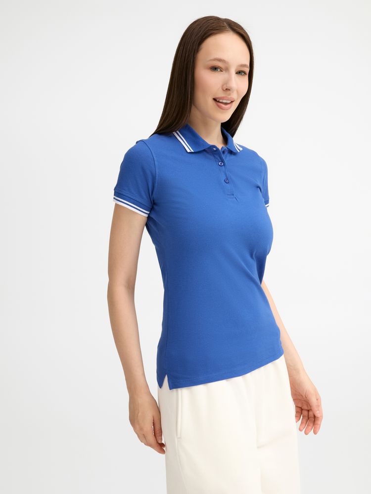 Рубашка поло женская Pasadena Women 200 с контрастной отделкой, ярко-синяя с белым / Миниатюра модельного (1000)