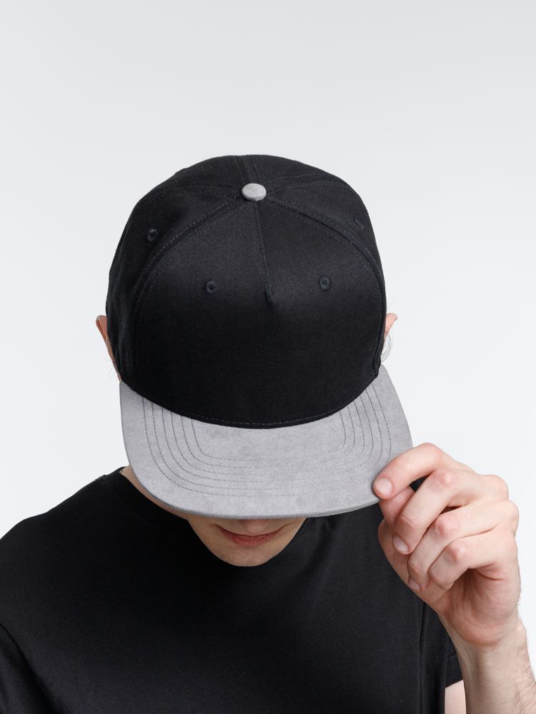 Бейсболка Foreside с прямым козырьком, черная с серым / Миниатюра модельного (1000)