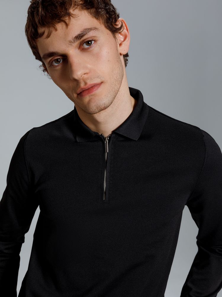 Рубашка поло мужская с длинным рукавом Terrazzo, черная / Миниатюра модельного (1000)