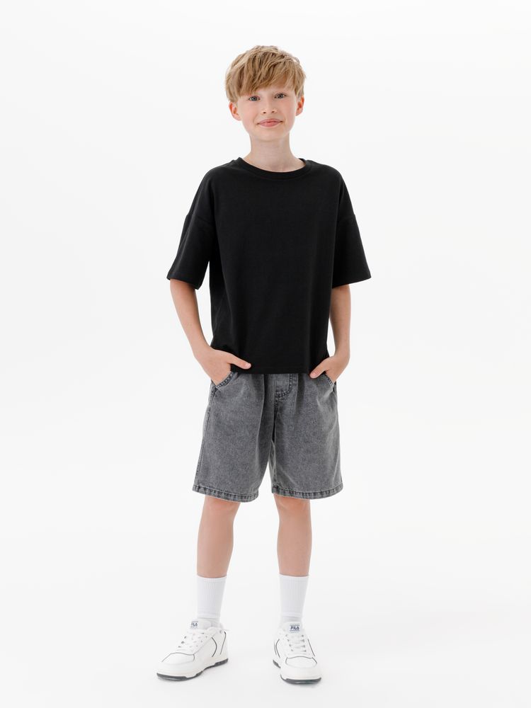 Футболка детская оверсайз Teezer, черная / Миниатюра модельного (1000)