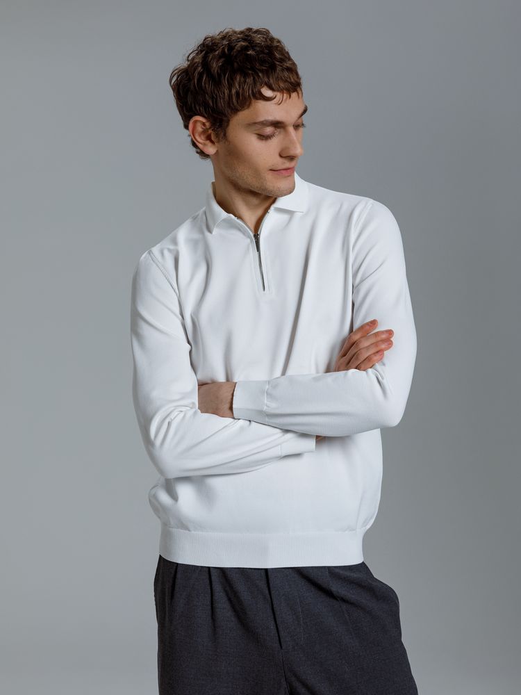 Рубашка поло мужская с длинным рукавом Terrazzo, белая / Миниатюра модельного (1000)