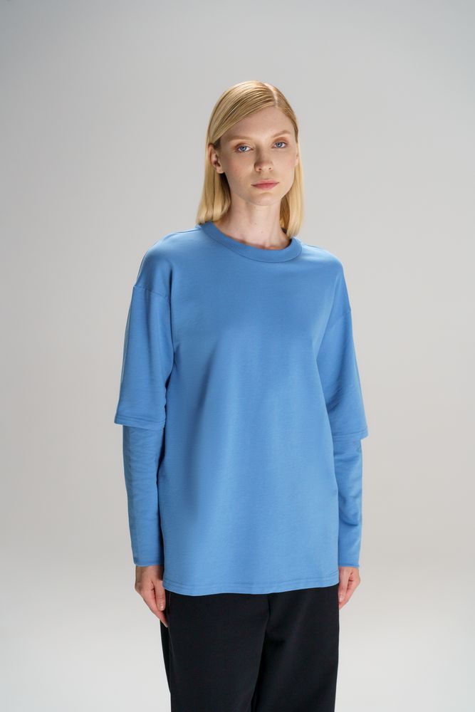 Футболка оверсайз с двойным рукавом Kosmos, синяя / Миниатюра модельного (1000)