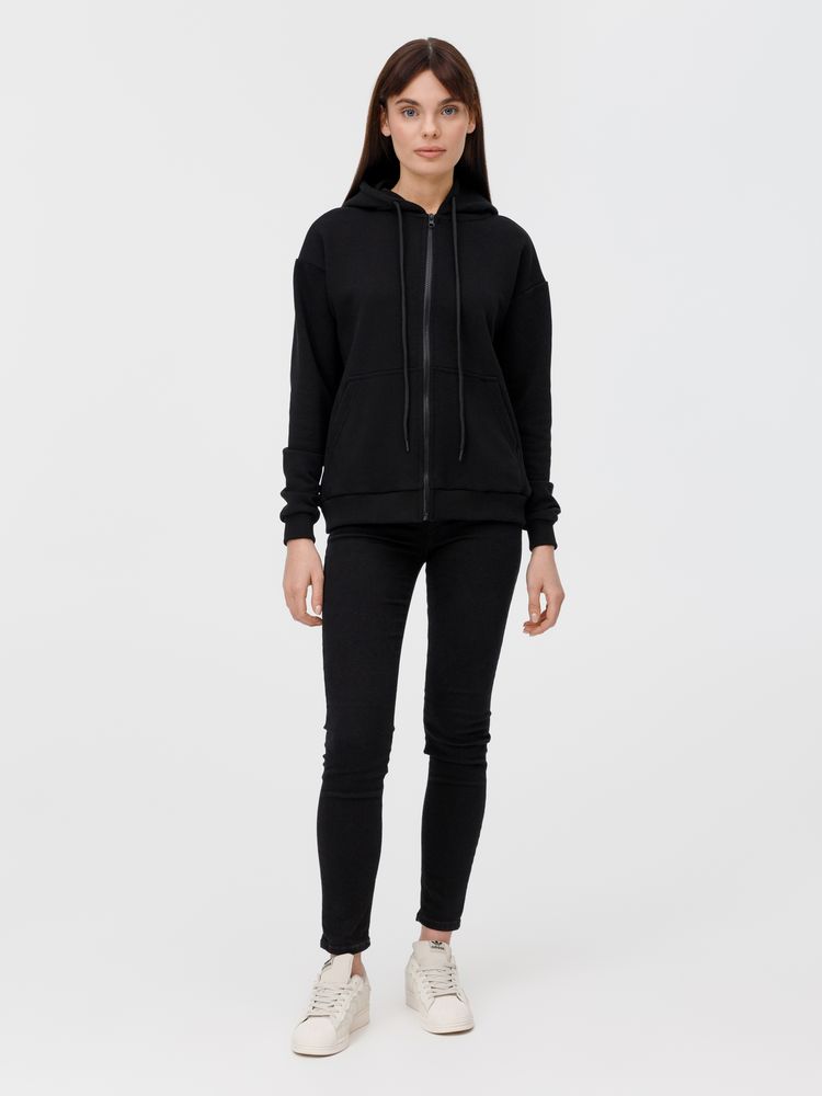 Толстовка унисекс оверсайз на молнии Zippy Terry, черная / Миниатюра модельного (1000)