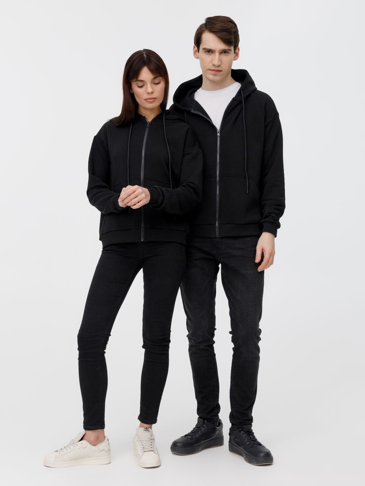 Толстовка унисекс оверсайз на молнии Zippy Terry, черная / Миниатюра модельного (1000)