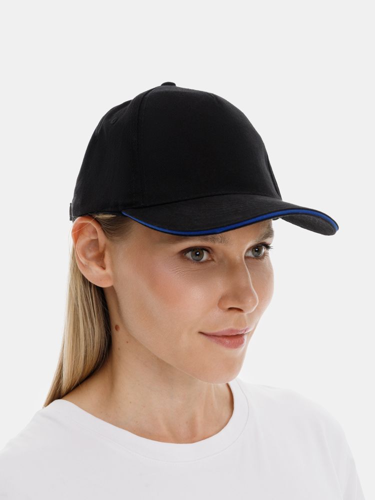 Бейсболка Long Beach, черная с ярко-синим / Миниатюра модельного (1000)