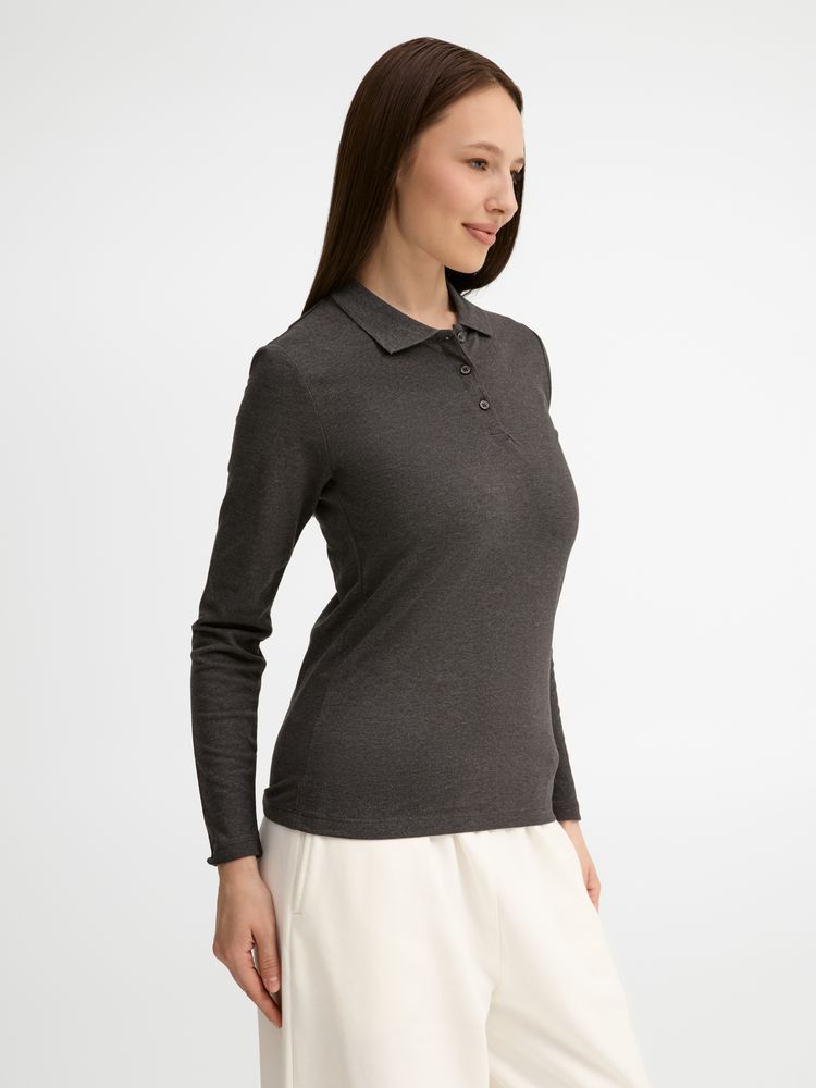 Рубашка поло женская с длинным рукавом Perfect LSL Women, черный меланж / Миниатюра модельного (1000)