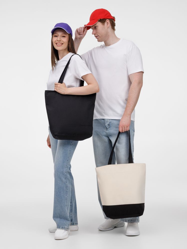 Сумка для покупок на молнии Shopaholic Zip, неокрашенная с черным / Миниатюра модельного (1000)