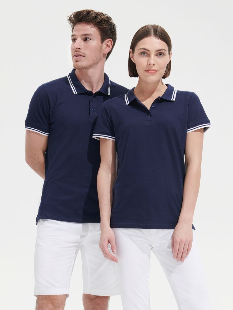 Рубашка поло женская Pasadena Women 200 с контрастной отделкой, темно-синяя (navy) с неоново-оранжевым / Миниатюра имиджевого (1000)