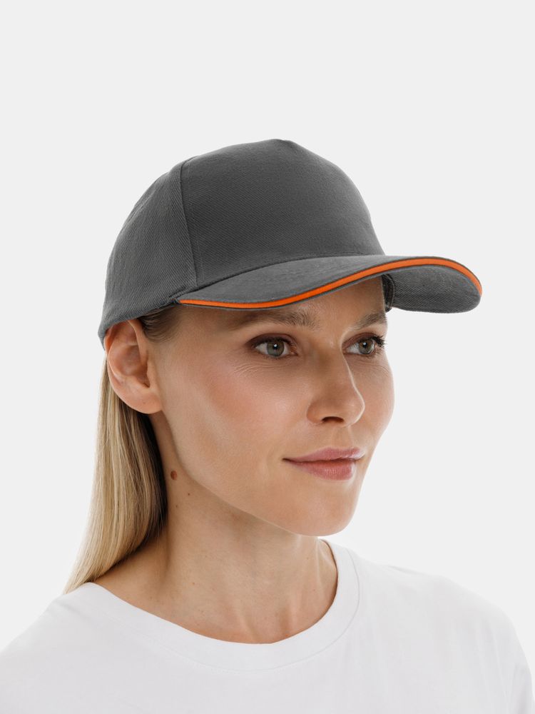 Бейсболка Long Beach, серая с оранжевым / Миниатюра модельного (1000)