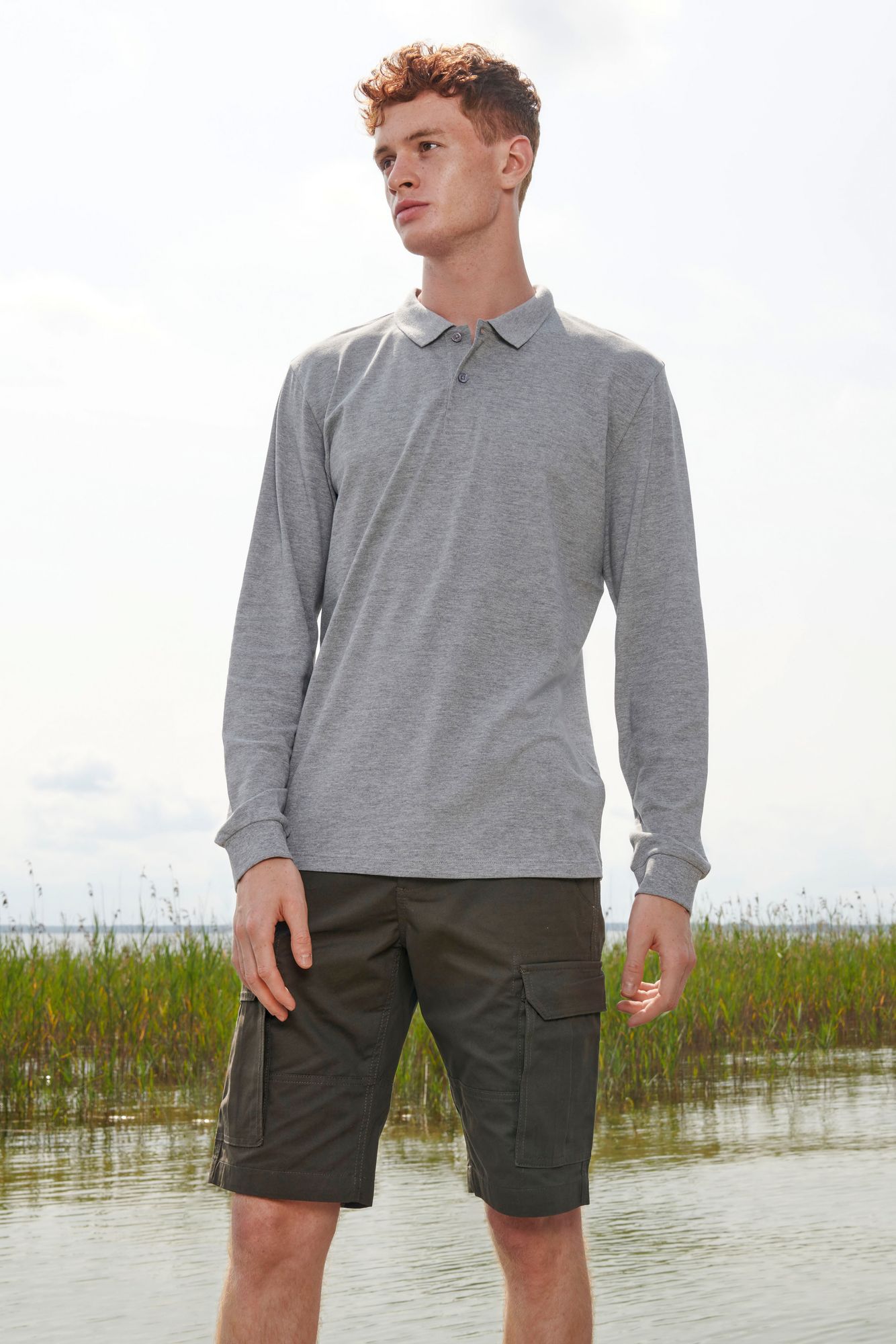 Рубашка поло унисекс с длинным рукавом Planet LSL, серый меланж / Миниатюра WWW (2000)