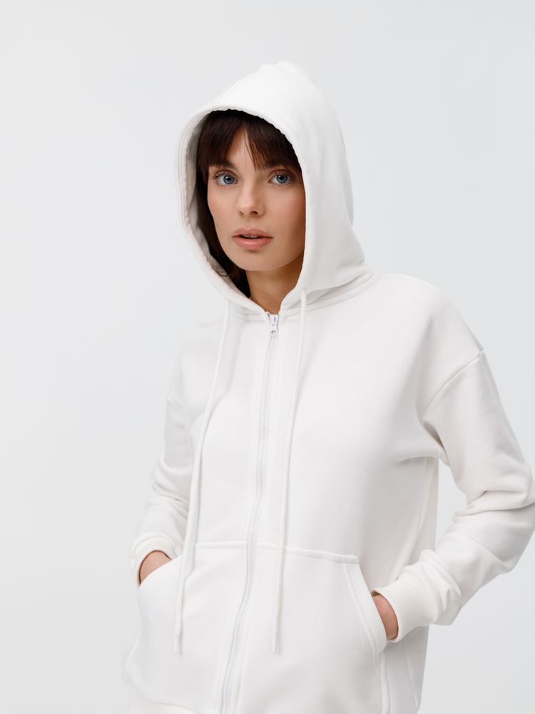 Толстовка унисекс оверсайз на молнии Zippy Terry, белая / Миниатюра модельного (1000)