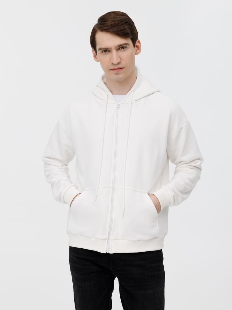 Толстовка унисекс оверсайз на молнии Zippy Terry, белая / Миниатюра модельного (1000)