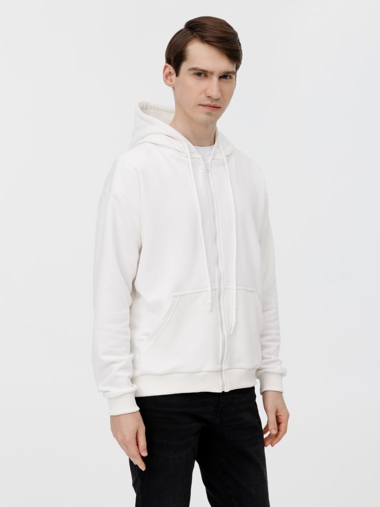 Толстовка унисекс оверсайз на молнии Zippy Terry, белая / Миниатюра модельного (1000)