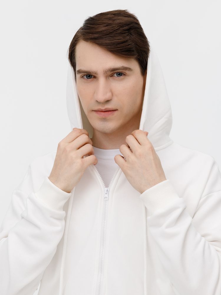 Толстовка унисекс оверсайз на молнии Zippy Terry, белая / Миниатюра модельного (1000)