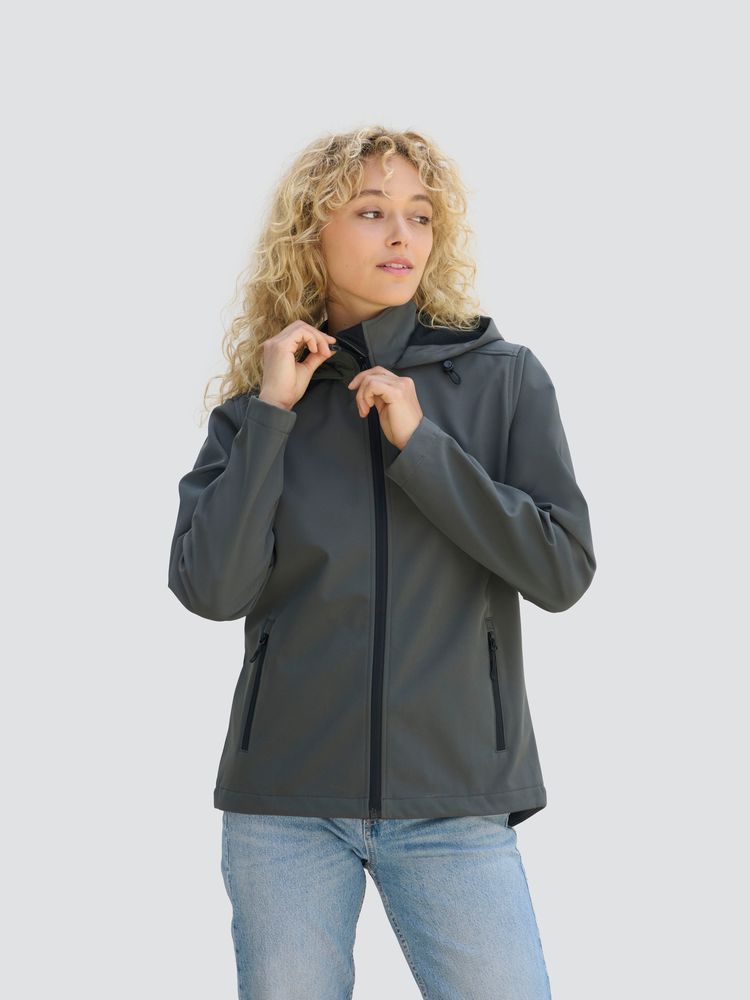 Куртка софтшелл с капюшоном женская Race Women, темно-серая / Миниатюра модельного (1000)