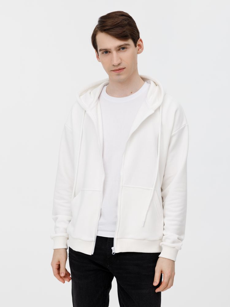Толстовка унисекс оверсайз на молнии Zippy Terry, белая / Миниатюра модельного (1000)