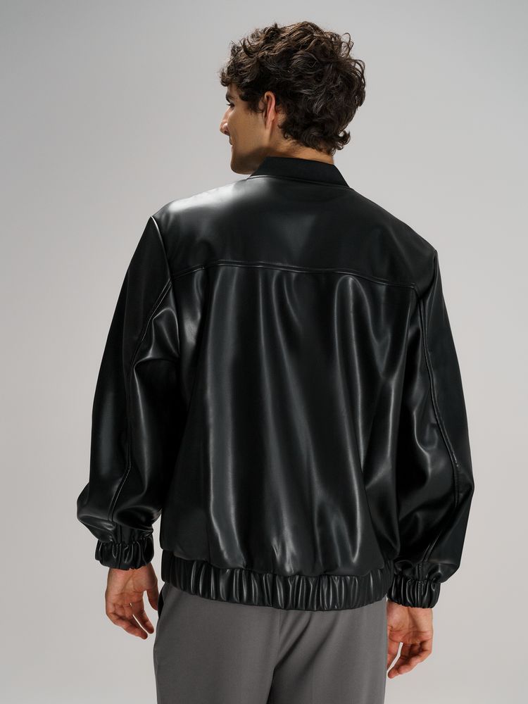 Бомбер из искусственной кожи Univer, черный / Миниатюра модельного (1000)