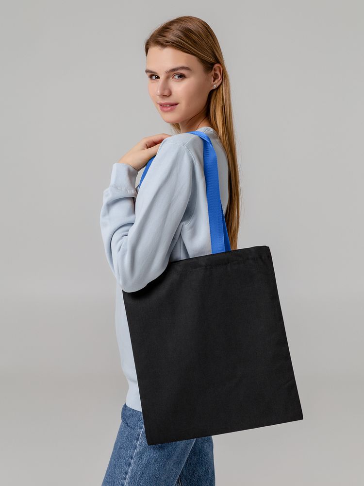 Холщовая сумка BrighTone, черная с ярко-синими ручками / Миниатюра WWW (1000)