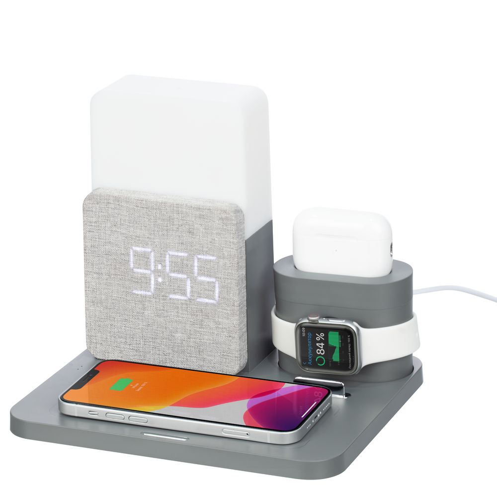 Зарядная станция с часами и подсветкой Large Charge, серая / Миниатюра WWW (1000)