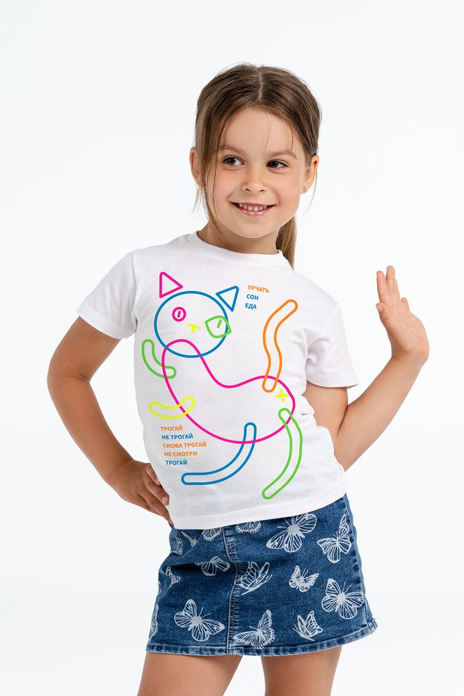 Футболка детская с термонаклейками «Собери кота», белая / Миниатюра WWW (1000)