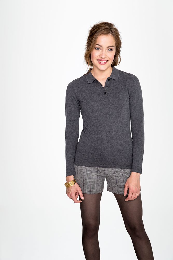 Рубашка поло женская с длинным рукавом Perfect LSL Women, черный меланж / Миниатюра WWW (1000)