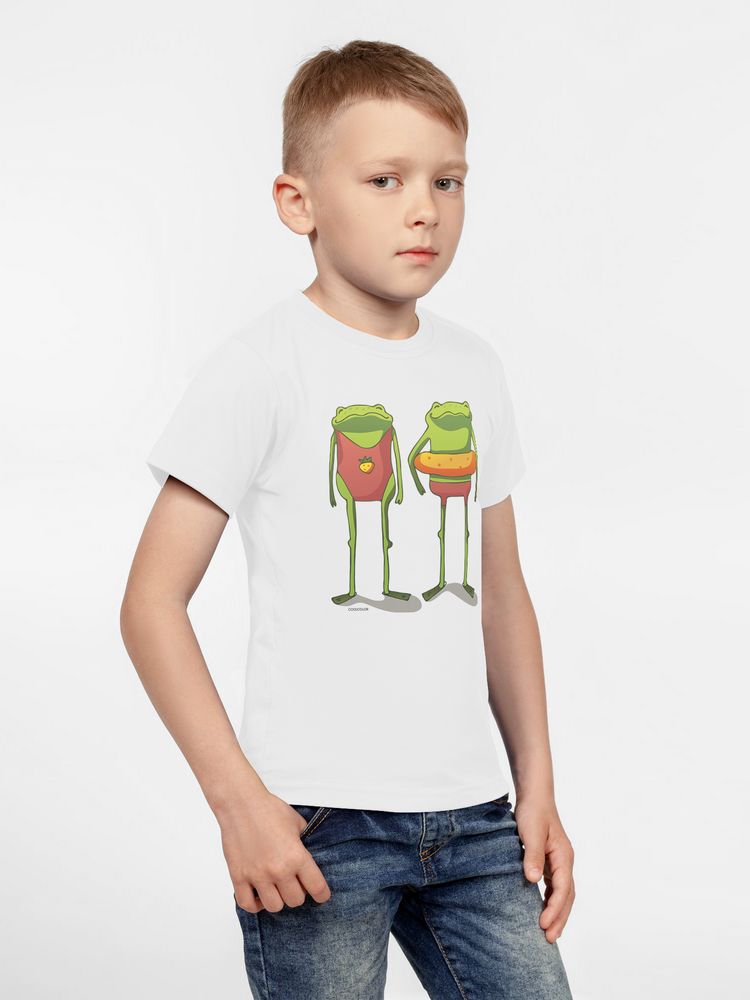 Футболка детская «Лягушата на пляже», белая / Миниатюра WWW (1000)