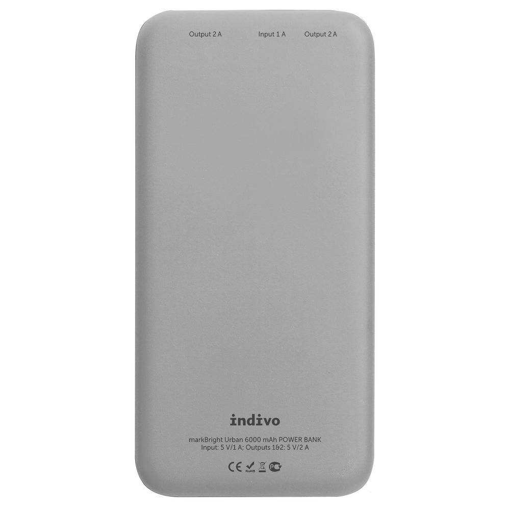 Аккумулятор с беспроводной зарядкой markBright Urban, 6000 мАч, серый / Миниатюра WWW (1000)