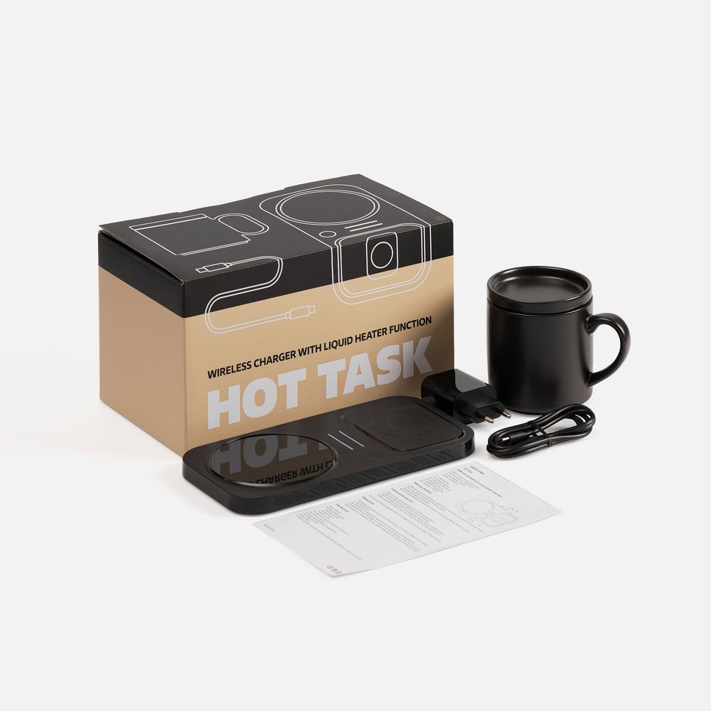 Беспроводное зарядное устройство с подогревом кружки Hot Task, черное / Миниатюра WWW (1000)