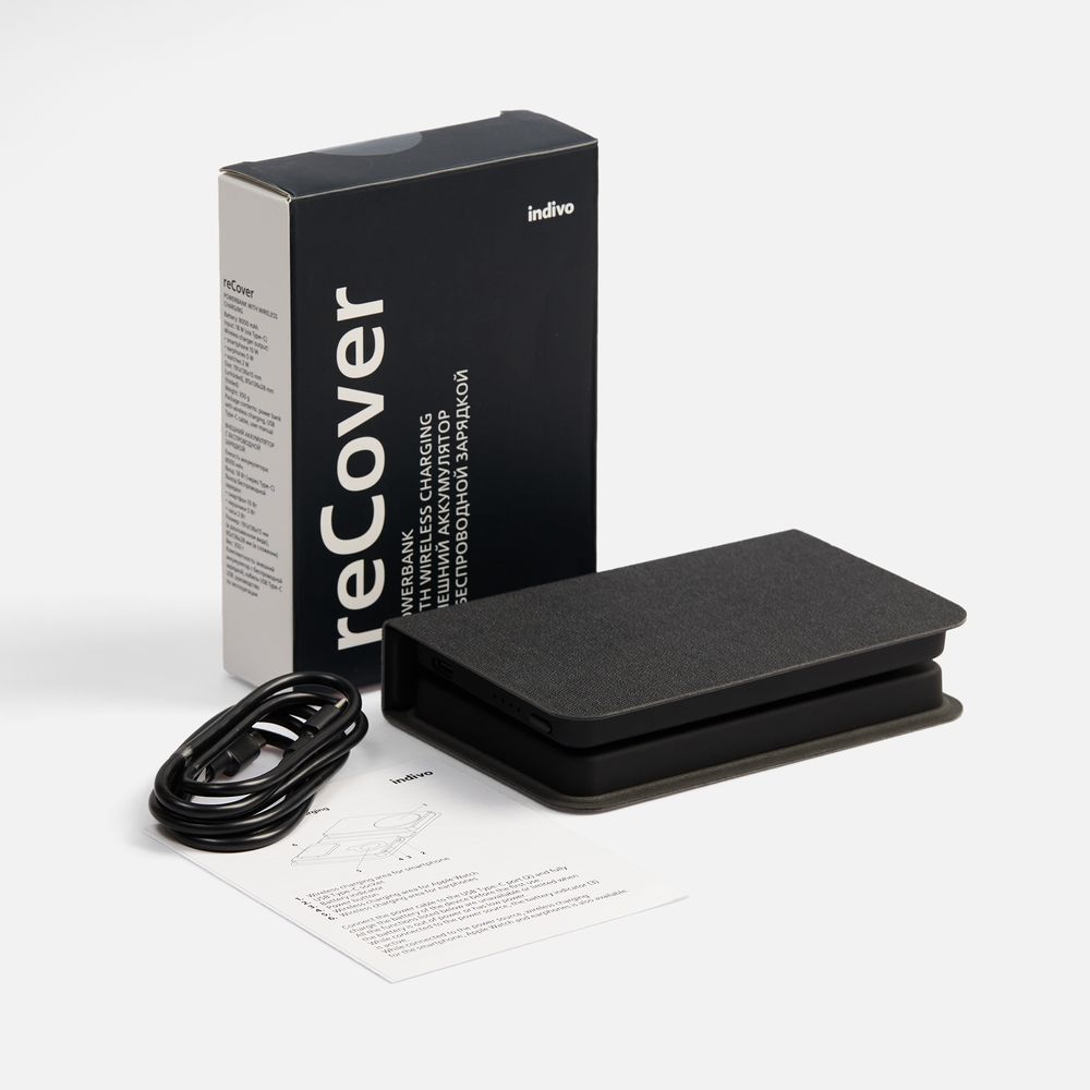 Внешний аккумулятор с беспроводной зарядкой reCover, черный / Миниатюра WWW (1000)