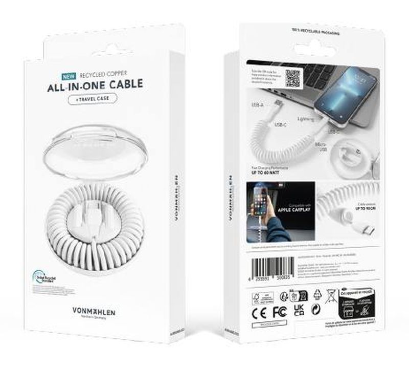 Кабель Vonmahlen Allroundo Еco для быстрой зарядки, черный / Миниатюра WWW (1000)