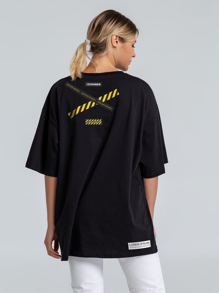 Футболка оверсайз с термонаклейками Cautions, черная / Миниатюра WWW (1000)