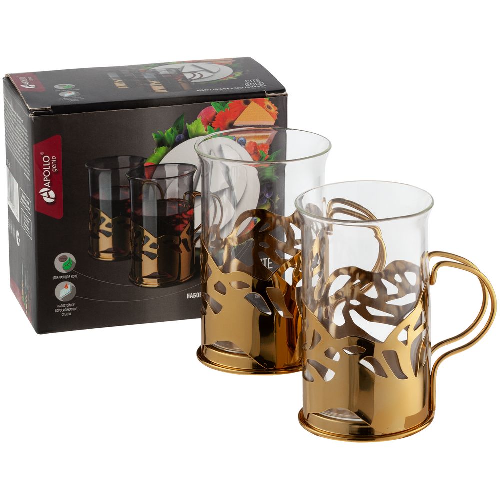 Набор из 2 стаканов в подстаканниках Cite, золотистый / Миниатюра WWW (1000)