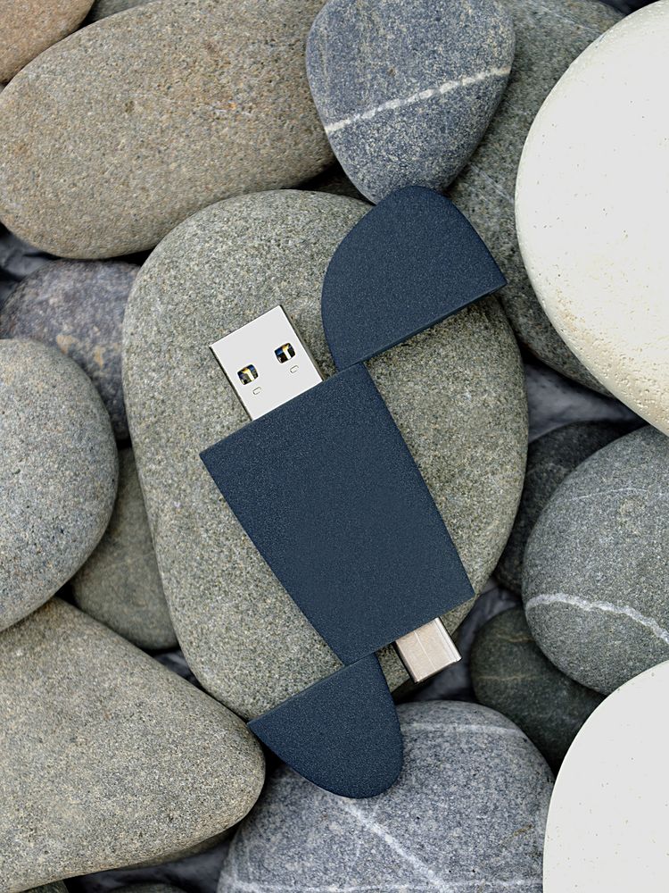 Флешка Pebble Type-C, USB 3.0, серо-синяя, 32 Гб / Миниатюра WWW (1000)