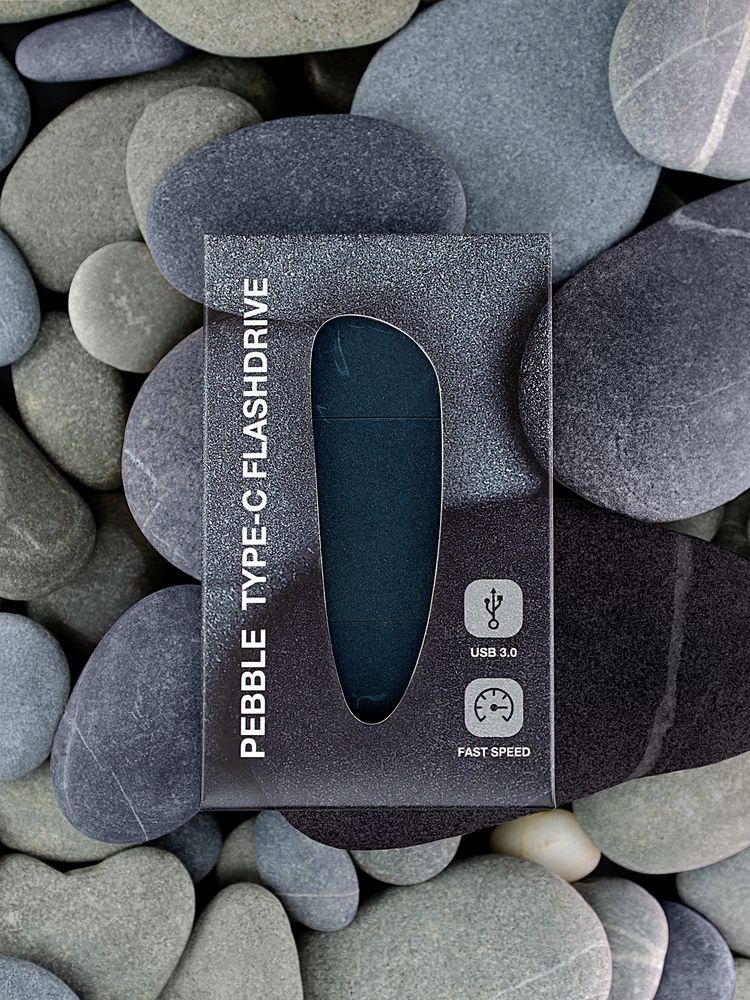 Флешка Pebble Type-C, USB 3.0, серо-синяя, 32 Гб / Миниатюра WWW (1000)