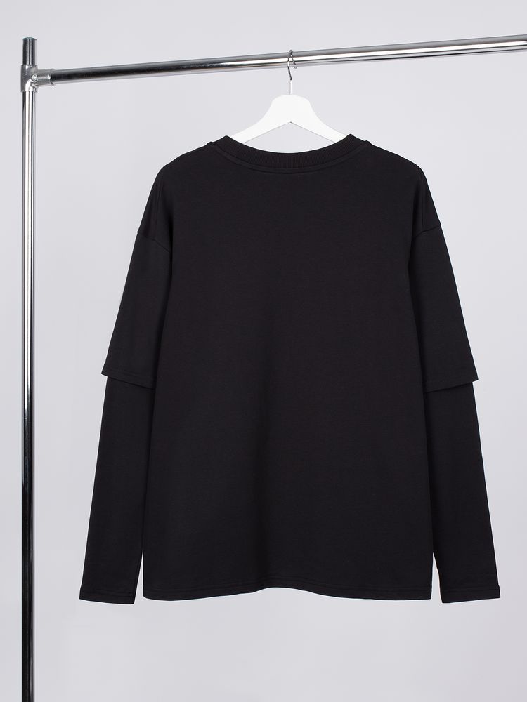 Футболка оверсайз с двойным рукавом Kosmos, черная / Миниатюра WWW (1000)