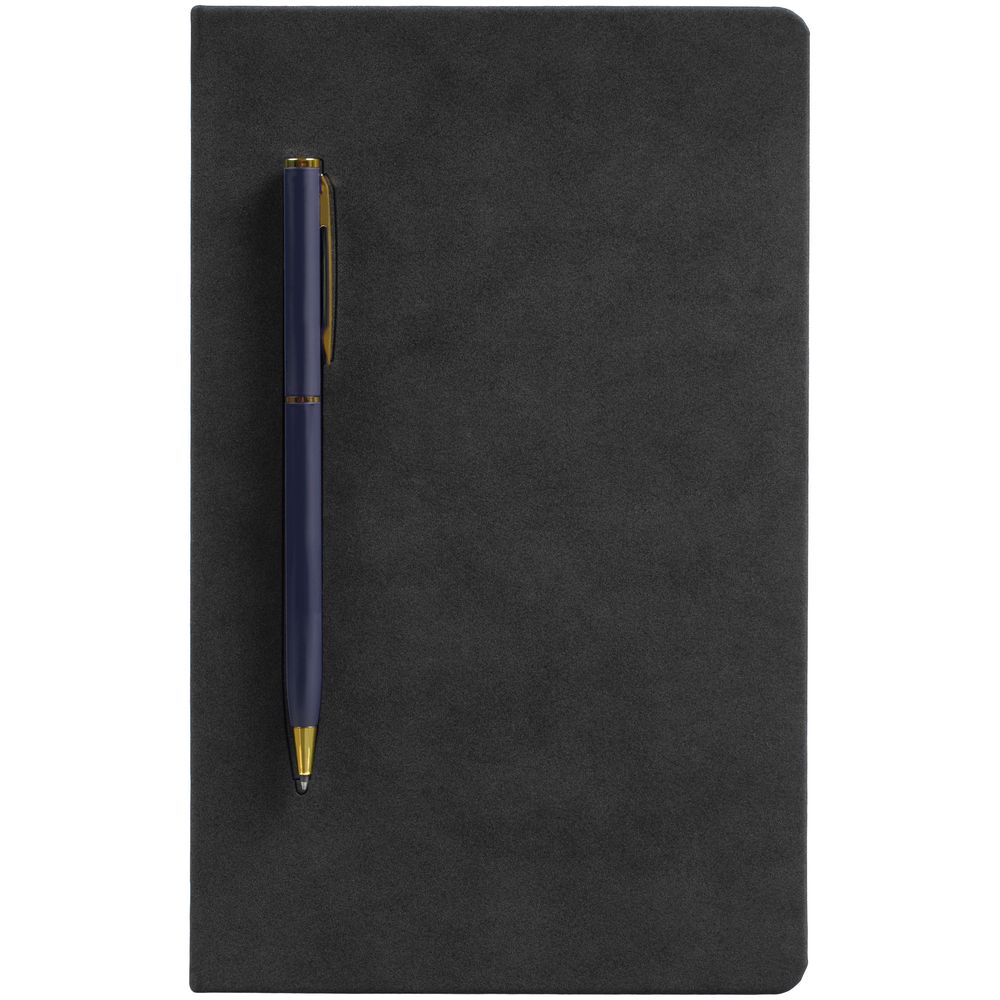 Блокнот Magnet Gold с ручкой, черный с синим / Миниатюра WWW (1000)