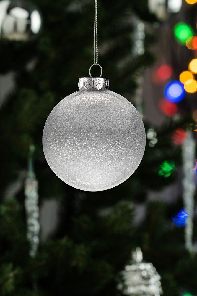 Елочный шар Finery Gloss, 8 см, глянцевый серебристый с глиттером / Миниатюра WWW (1000)