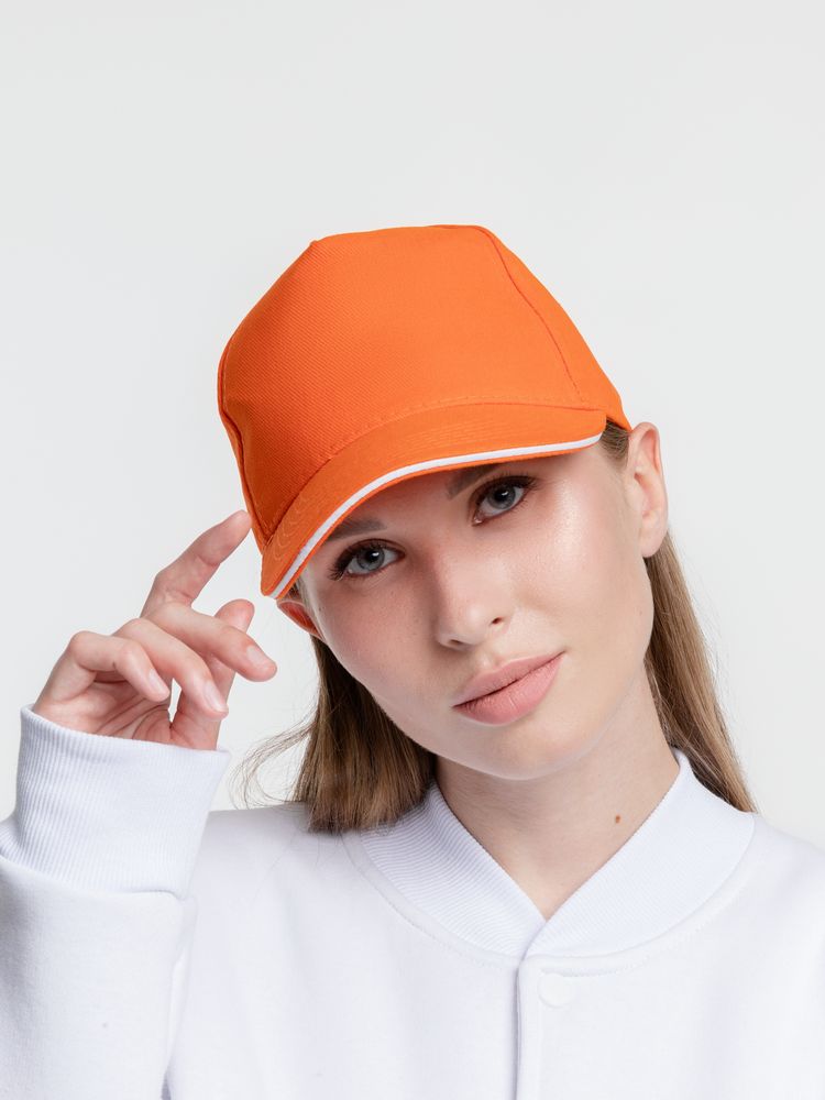 Бейсболка Classic, оранжевая с белым кантом / Миниатюра WWW (1000)