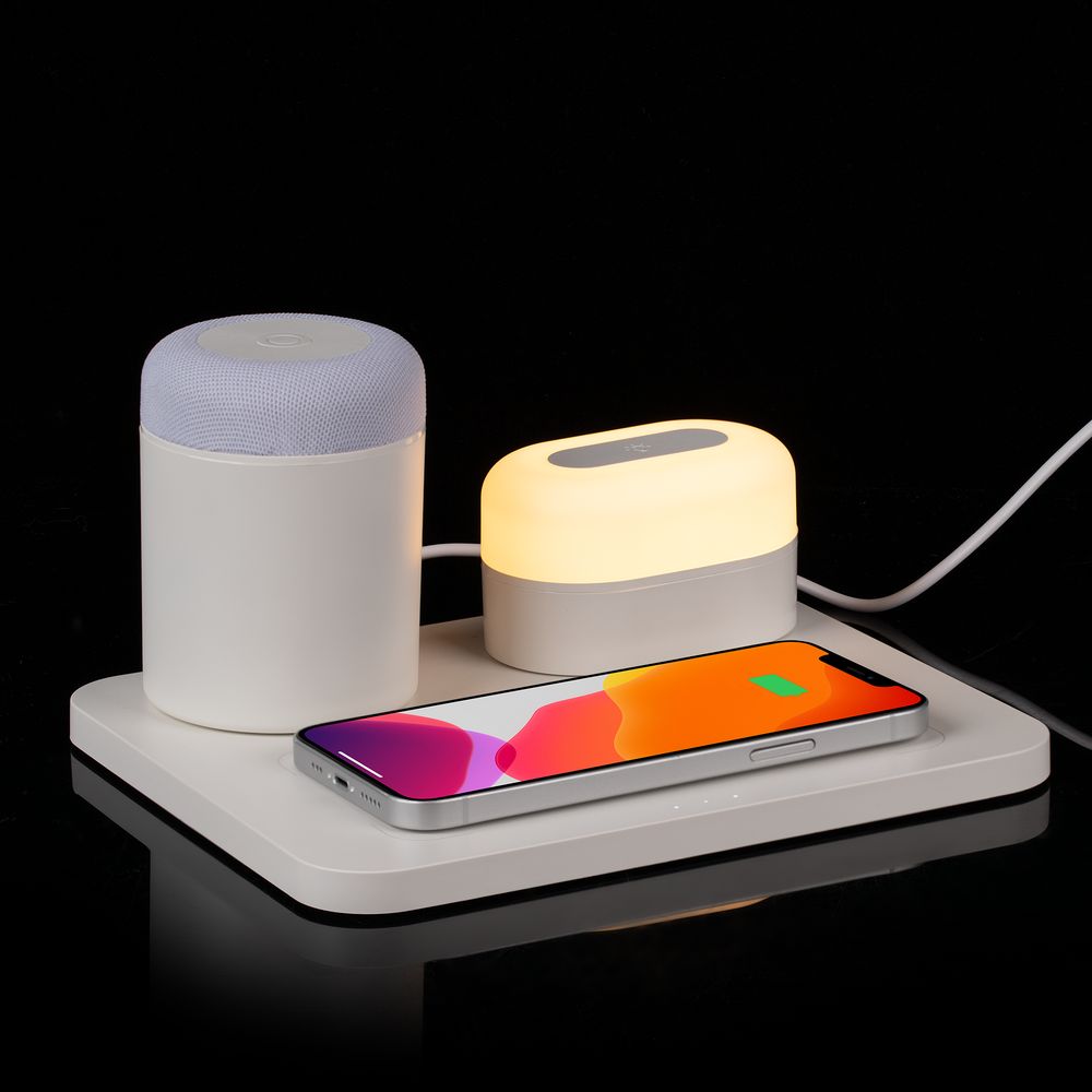Станция беспроводной зарядки с колонкой и ночником Trilogy, белая / Миниатюра WWW (1000)