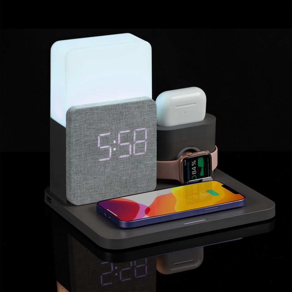 Зарядная станция с часами и подсветкой Large Charge, серая / Миниатюра WWW (1000)