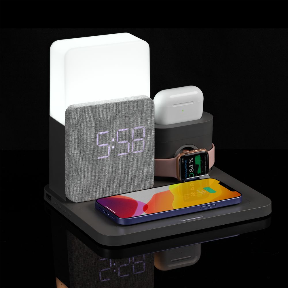 Зарядная станция с часами и подсветкой Large Charge, серая / Миниатюра WWW (1000)