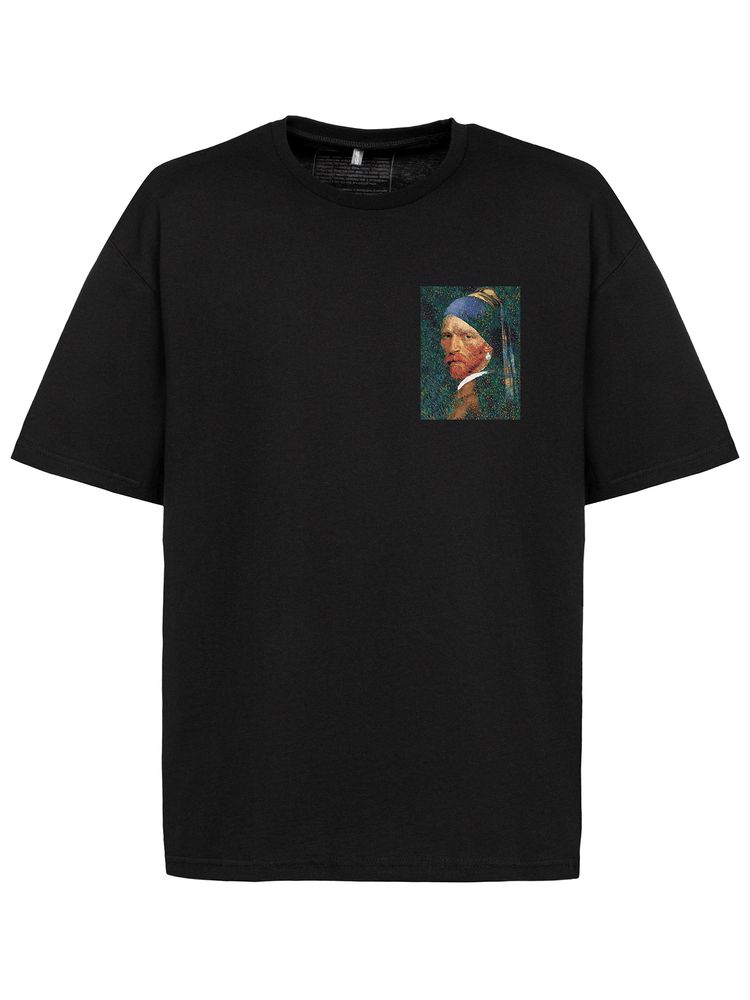 Футболка оверсайз «Мужчина с жемчужной сережкой», черная / Миниатюра WWW (1000)