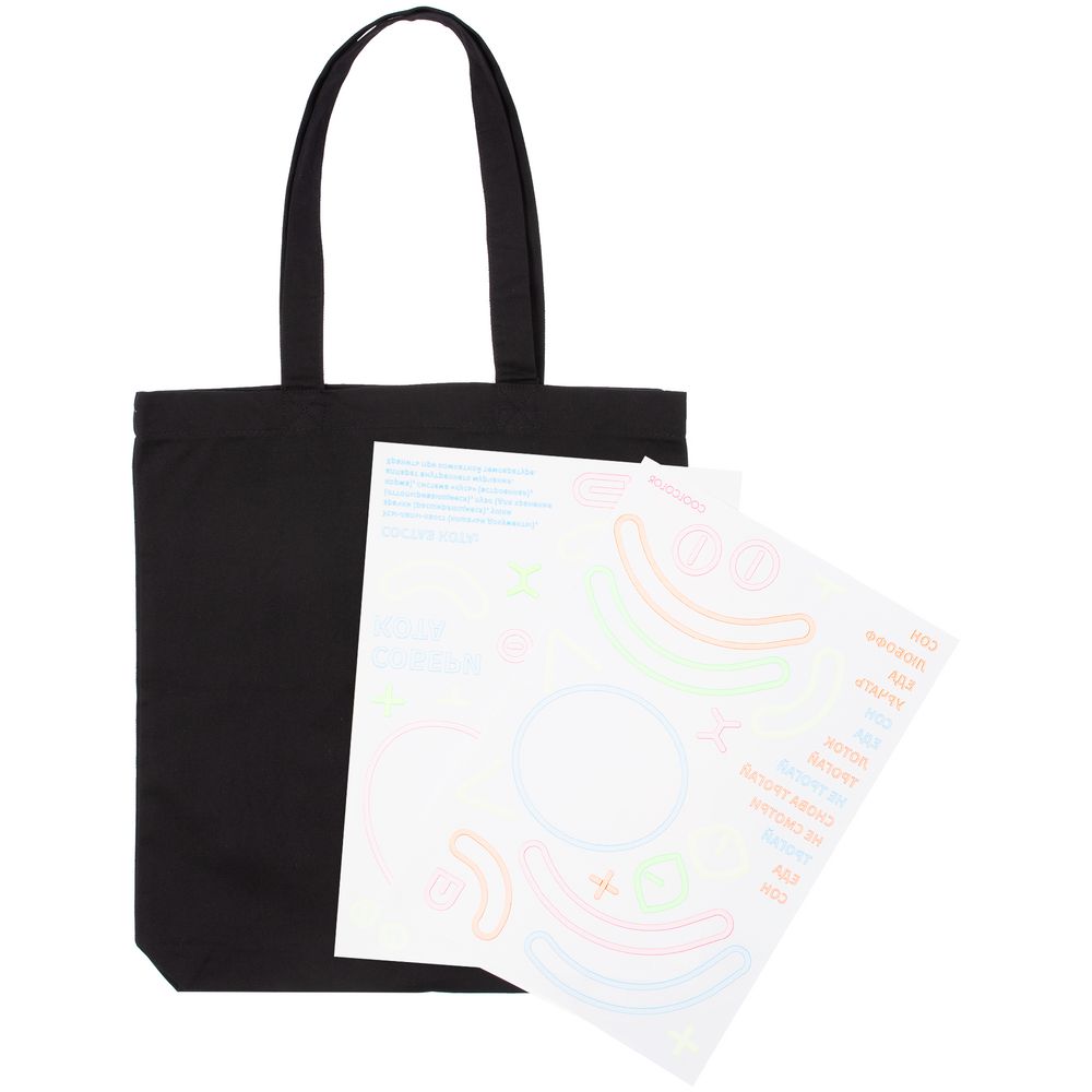 Холщовая сумка с термонаклейками «Собери кота», черная / Миниатюра WWW (1000)