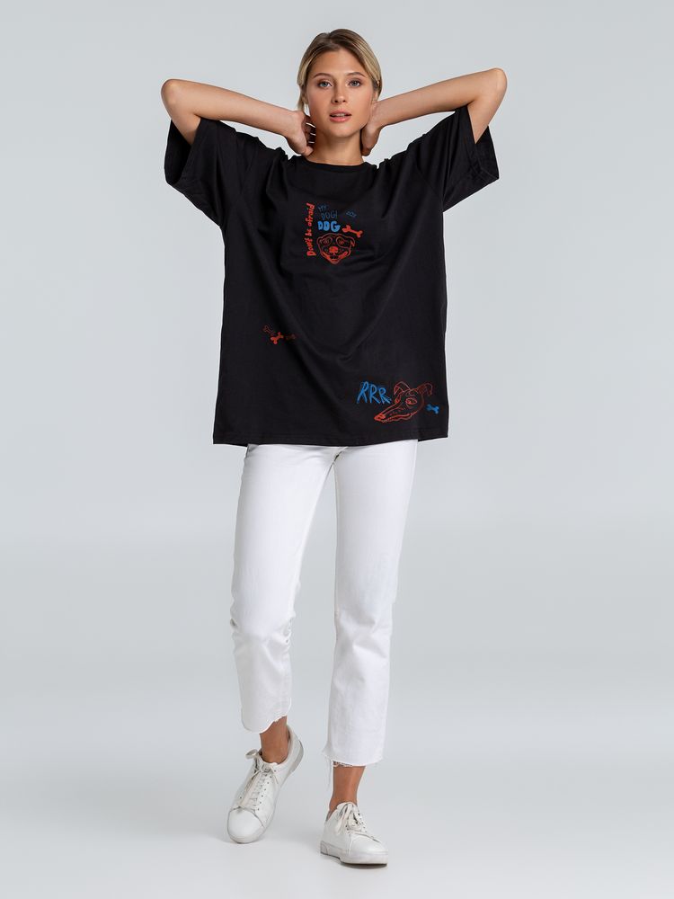 Футболка оверсайз с термонаклейками «Не трогай мою собаку!», черная / Миниатюра WWW (1000)