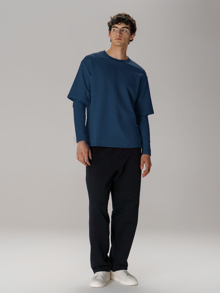 Футболка оверсайз с двойным рукавом Kosmos, темно-синяя / Миниатюра модельного (1000)