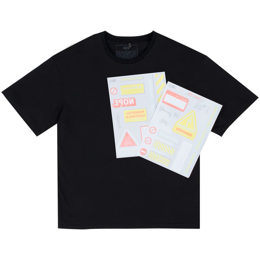 Футболка оверсайз с термонаклейками Cautions, черная / Миниатюра WWW (1000)